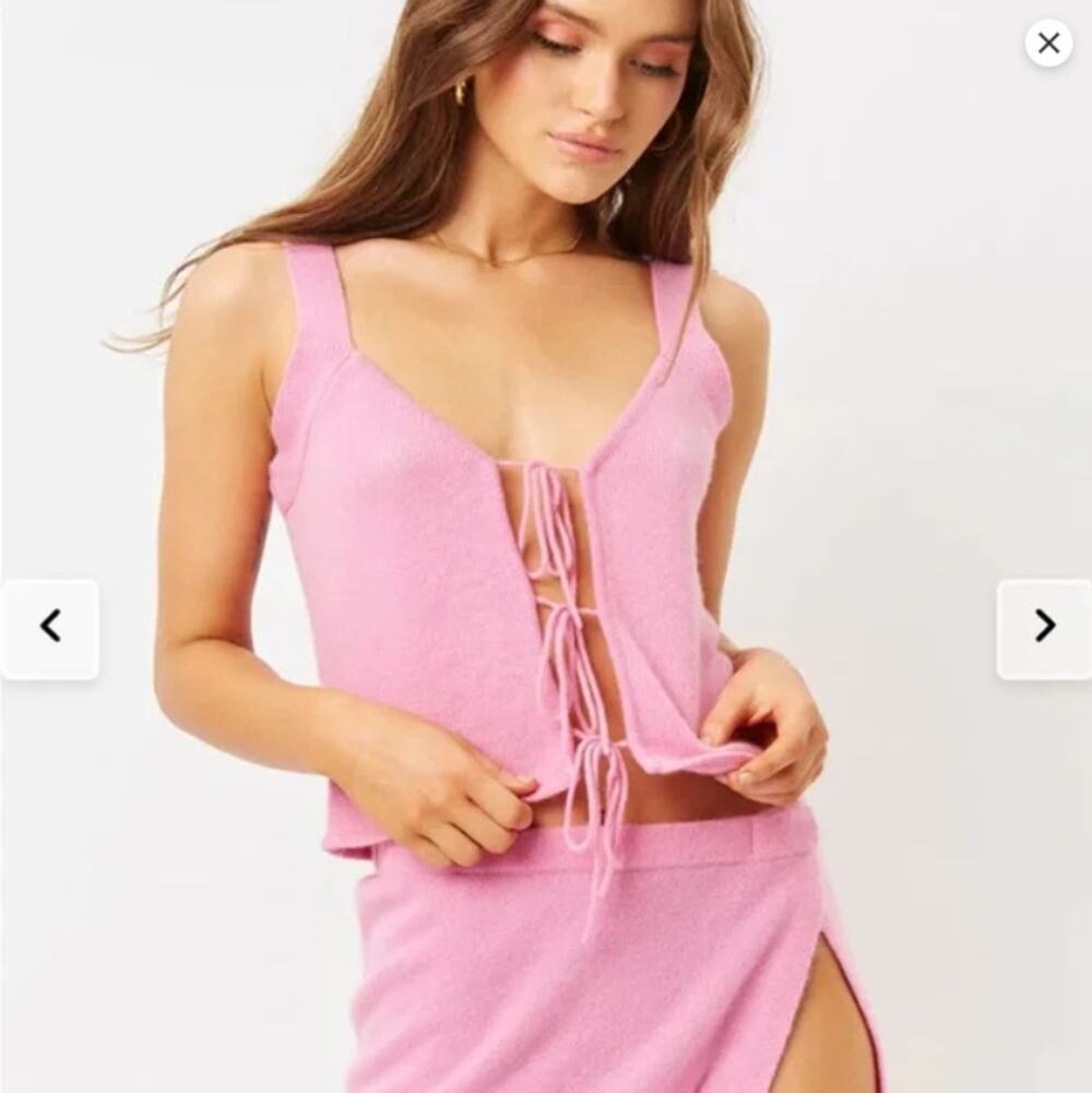 NEW! FRANKIES BIKINIS Abbot Cashmere Tie Top, Rose, size M
